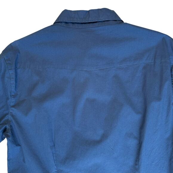 Blue Button Down Dress Shirt Mens Large Fitted Lapel Cuff Accent Going Out Chic - Picture 7 of 12